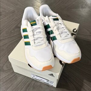 Adidas White Sneakers with Green and Orange Accents